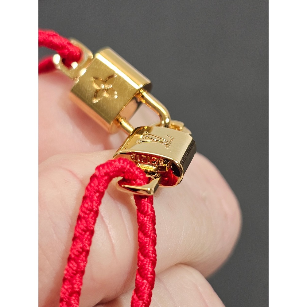 Louis Vuitton Twin Locked Bracelet M4284Z LV Monogram Padlock Cord Charm Jewelry - Picture 7 of 9